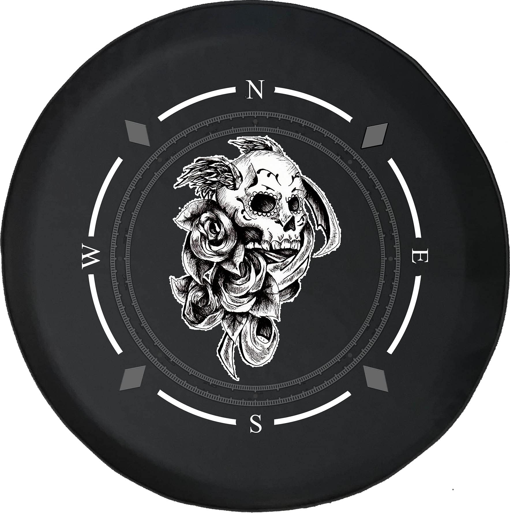 Vintage Sugar Skull & Roses Spare Tire Cover - Universal Fit for SUV, Trailer, RV & Most Vehicles - Waterproof Wheel Accessories for Outdoor Adventures & Road Trips