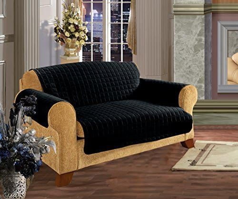Quilted Microfiber Pet Sofa Protector - Waterproof Dog & Child Proof Slipcover for Furniture - Black Couch Cover for Living Room, Bedroom & Home Decor