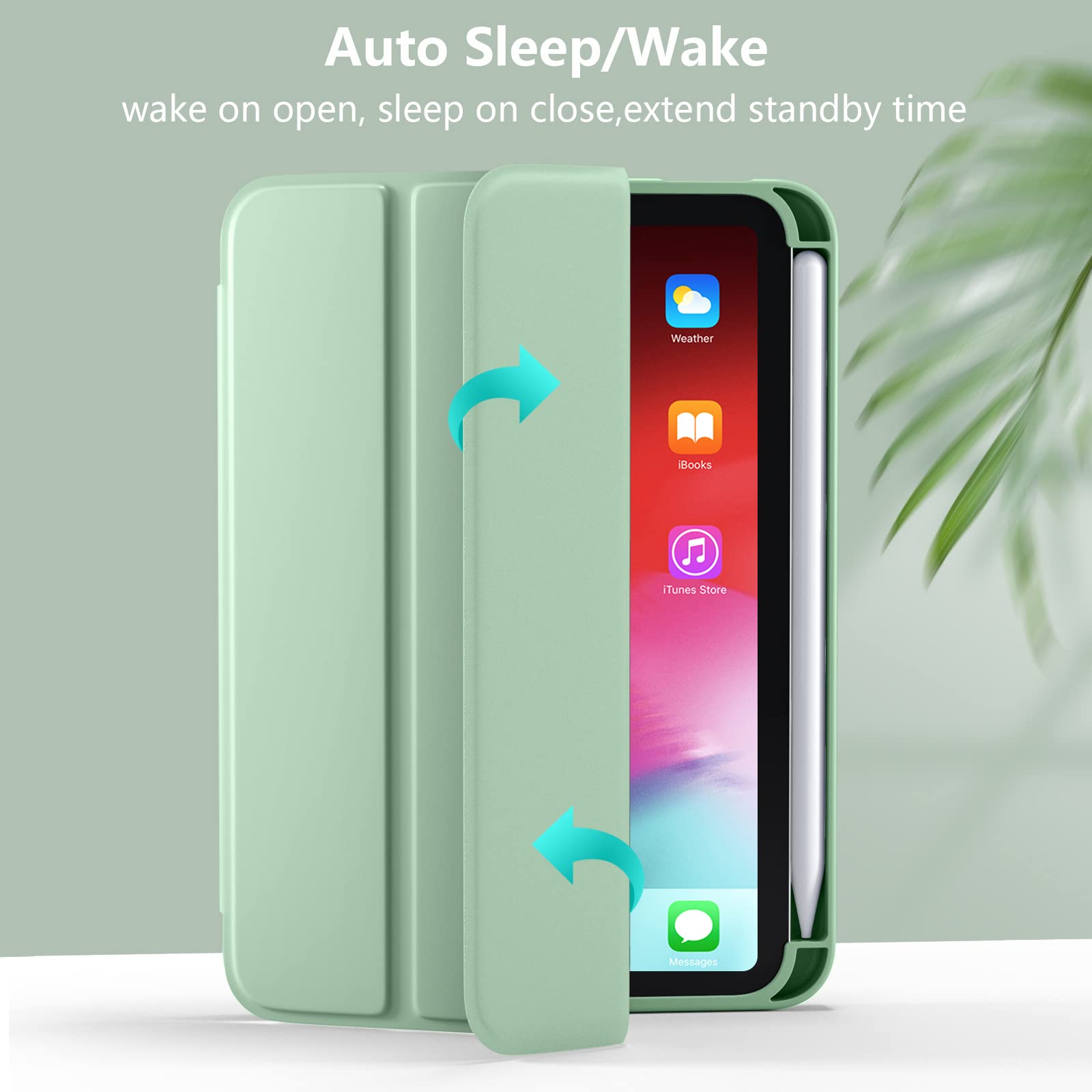 Mastten iPad Mini 7 Case with Pencil Holder - Slim Hybrid Clear Protective Cover for iPad Mini 7th/6th Generation (2024/2021 8.3 Inch) | Auto Wake/Sleep | Matcha Green | Perfect for Kids, Students & Professionals