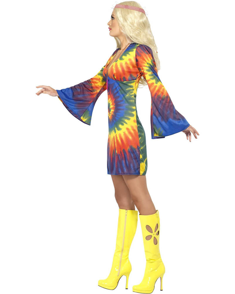 Vibrant 60s Tie Dye Women's Costume - Hippie Outfit for Music Festivals, Halloween & Themed Parties