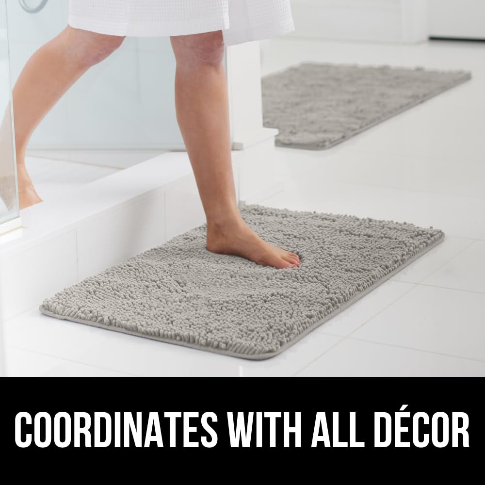 Premium Gorilla Grip Bath Rug Mat 70x24 Inch - Ultra Soft Absorbent Chenille Shower Mat with Non-Slip Rubber Backing - Quick Dry Microfiber Bathroom Floor Rug - Machine Washable - Light Gray Home Decor - Perfect for Bathrooms, Showers, and Spa Areas