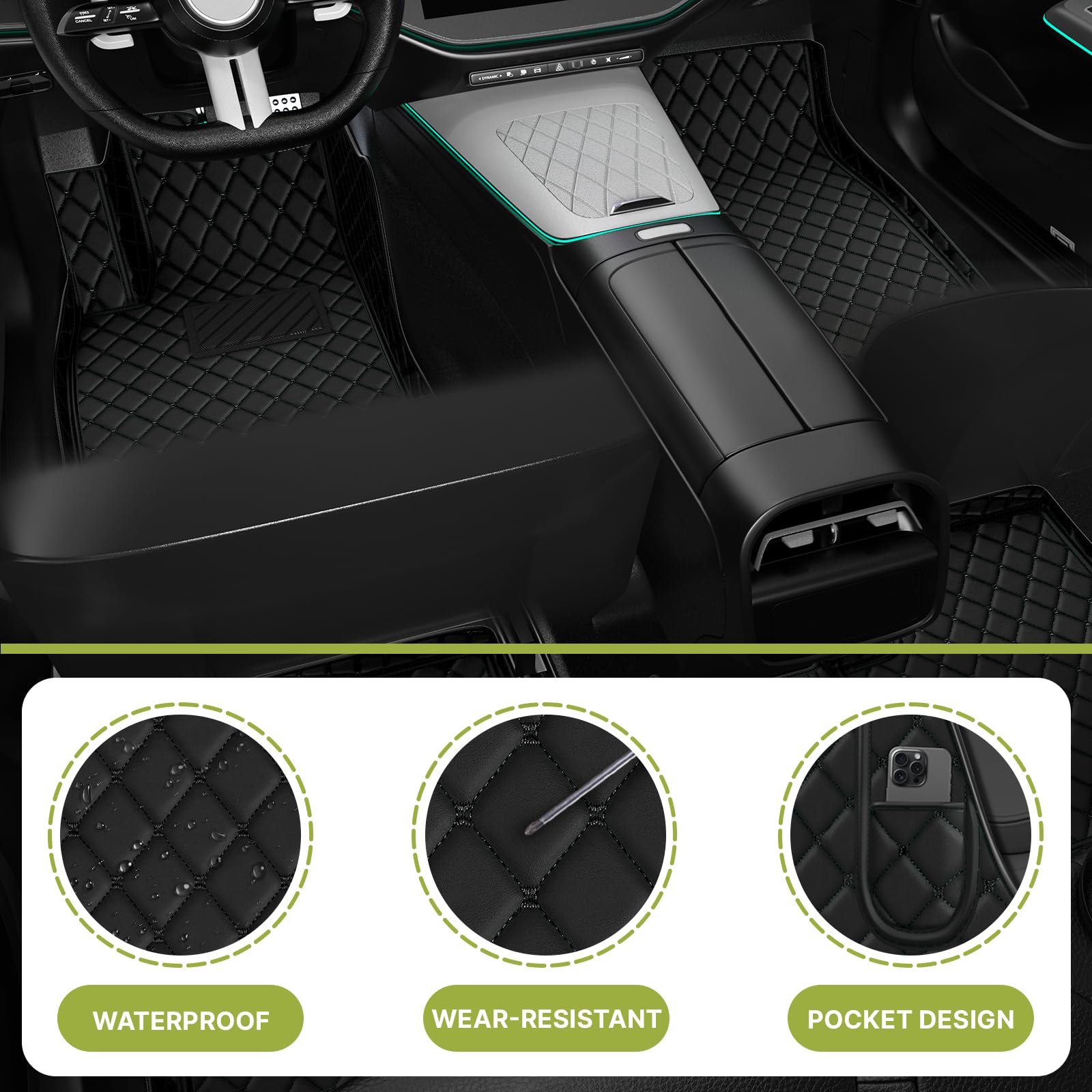 Custom All-Weather Non-Slip Leather Car Floor Mats for Dodge Charger 2014-2016 - Perfect Fit, Durable Protection for Snow, Mud & Spills (Black) - Ideal for Daily Commute & Road Trips