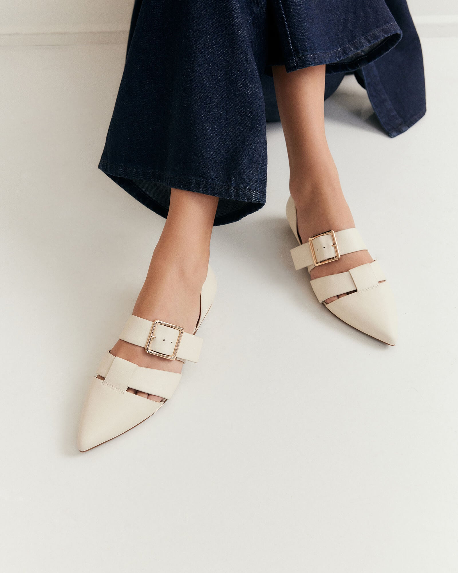 Carla Dress Flats - Women's Off White Leather Ballet Shoes for Work & Casual Wear | Comfortable & Stylish Everyday Shoes
