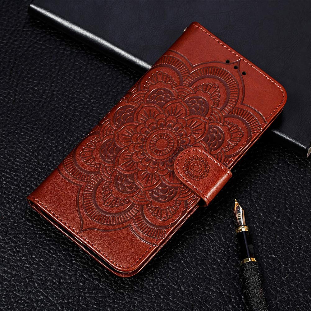 Samsung A31 PU Leather Case - Mandala Embossed Flip Cover with Card Holder & Stand | Perfect for Work & Travel