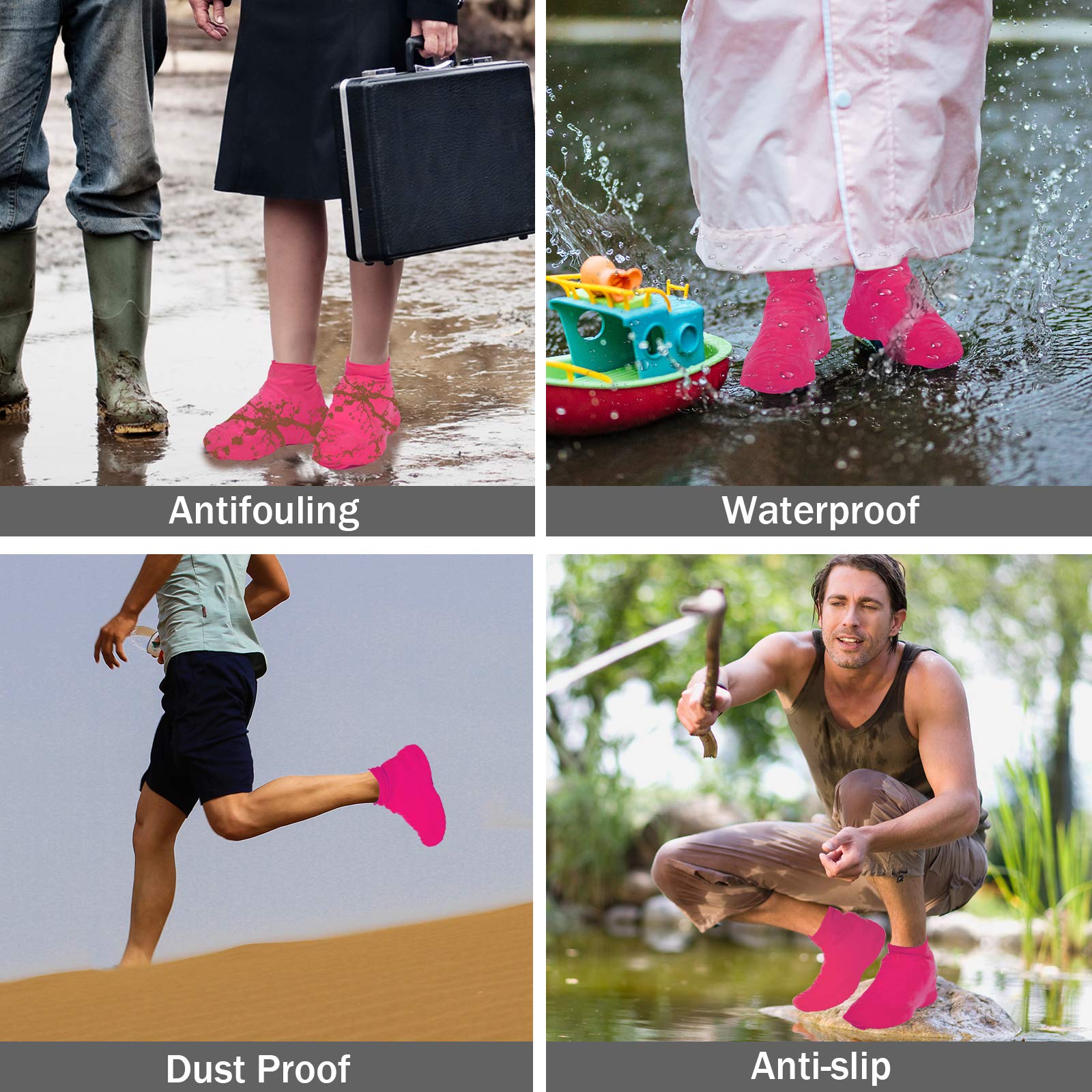 Waterproof Reusable Silicone Shoe Covers for Men & Women - Non-Slip Rain & Snow Boot Protectors for Outdoor Activities, Car Washing, Camping, Hiking - Durable & Portable Shoe Protectors
