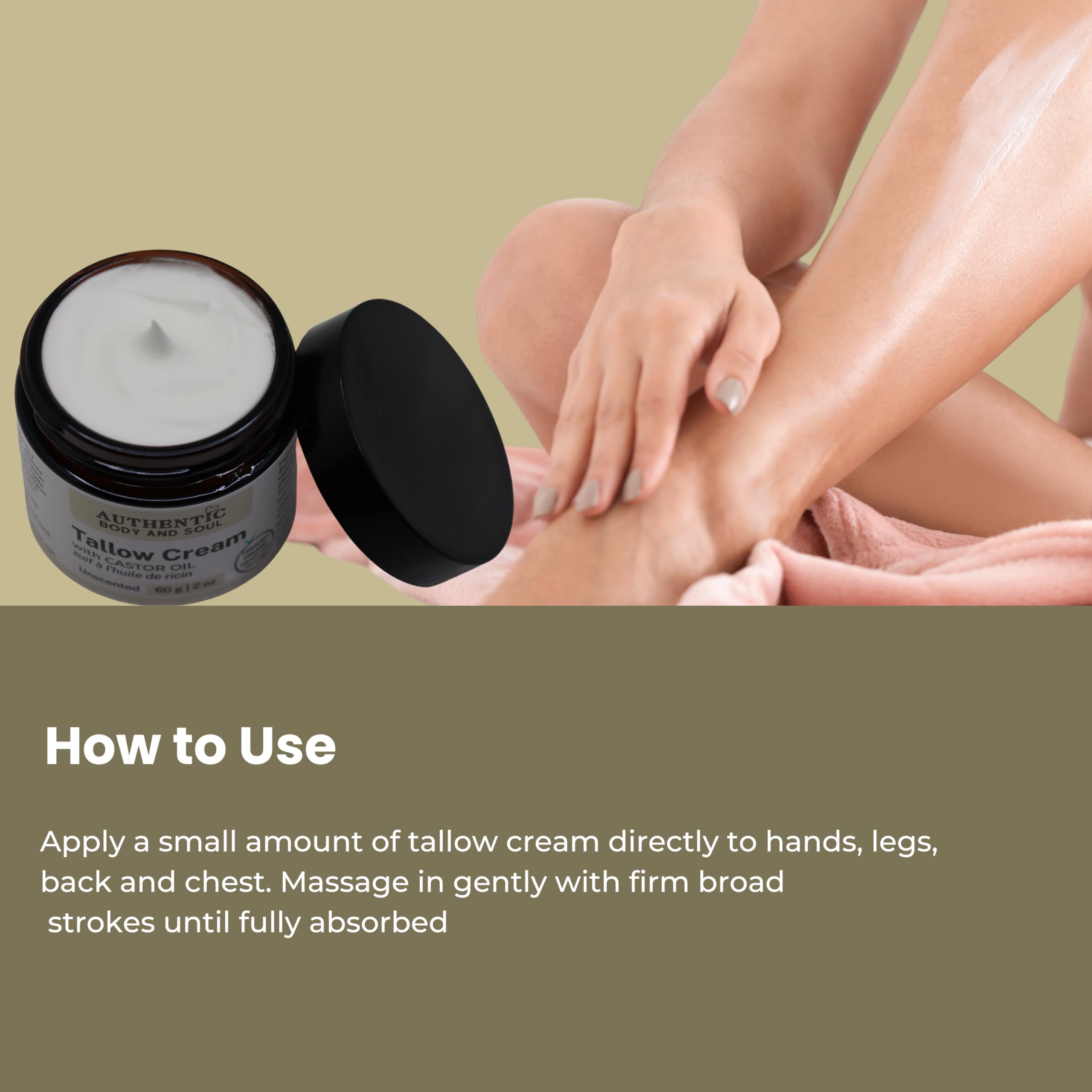 Organic Grass-Fed Tallow Cream with USP Certified Castor Oil - Natural Face & Body Moisturizer for Sensitive Skin - 2oz Beef Tallow Skincare - AGW Certified - Perfect for Dry Skin, Eczema & Daily Hydration