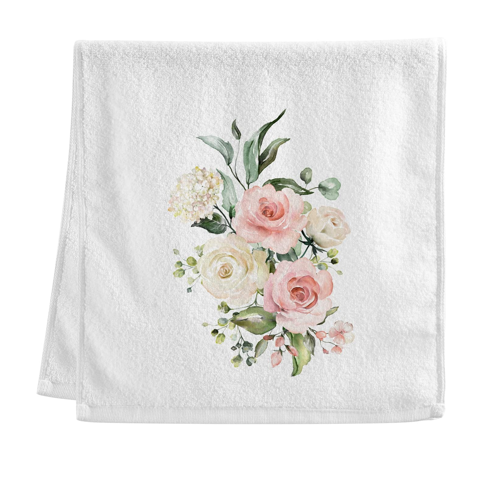 ALAZA Pink Rose & Hydrangea Floral Bath Towels Set of 2 - 100% Cotton Soft Absorbent Hand Towels 16x30 Inches for Bathroom, Kitchen & Guest Use - Skin-Friendly Home Decor & Housewarming Gift