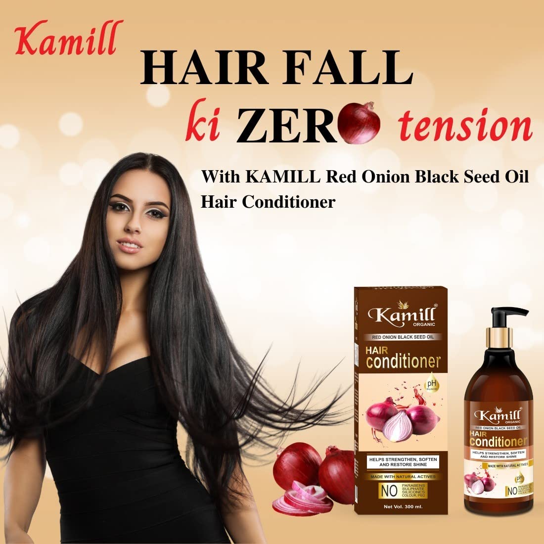 Kamill Organic Red Onion Hair Treatment Conditioner 300ml - Anti Dandruff, Hair Fall Control, Curly & Damaged Hair Repair | For Daily Hair Care & Scalp Nourishment