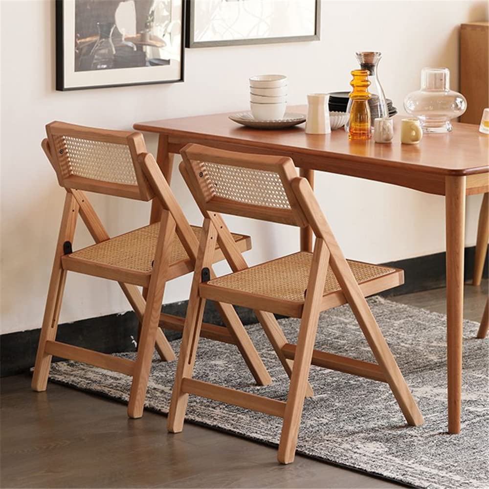 NIUYAO Foldable Wooden Dining Chair with Rattan Accent - Light Wood Armless Lounge Chair for Living Room, Dining, Patio & Balcony | Perfect for Small Spaces, Outdoor Gatherings & Home Decor