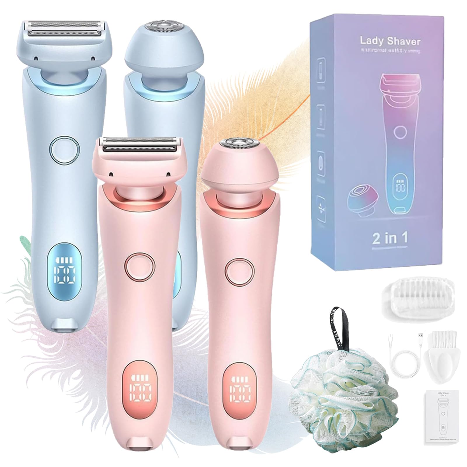 Dusk Official The Glide Pro 3.0 Waterproof Electric Razor for Men - 2 in 1 Wet & Dry Shaver with Removable Blades, Pink & Blue - Perfect for Travel, Gym & Quick Shaving at Home