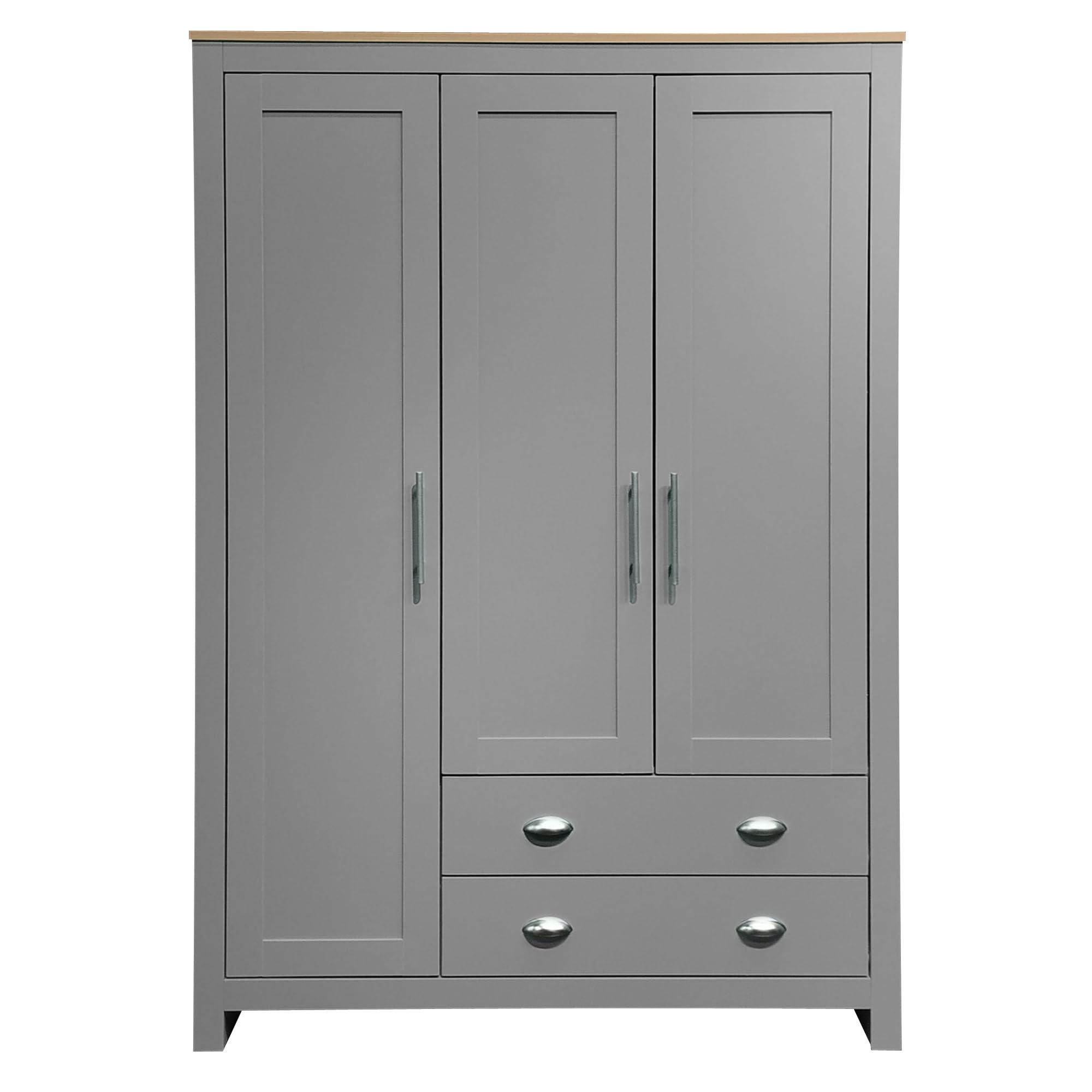 Merax 3-Door Grey Wood Wardrobe Cabinet - Bedroom Closet Organizer with Large Drawers, Hanging Rails & Shelves | Functional Clothes Storage for Home, Dorm, Apartment (Gray) | Perfect for Small Spaces & Modern Bedroom Decor