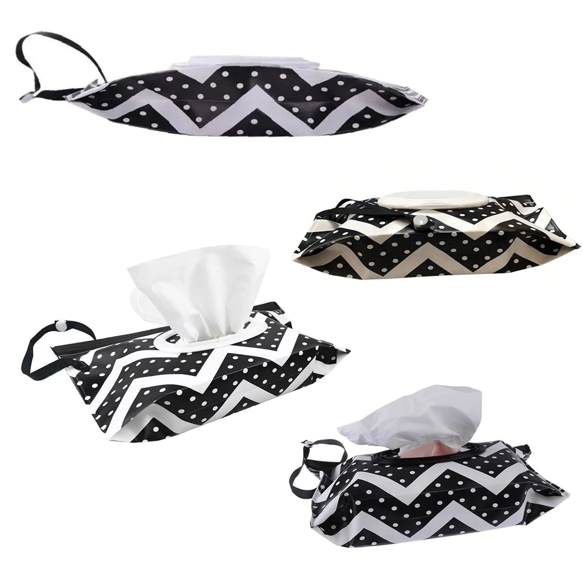 Portable Wet Wipe Dispenser Bag - Reusable Travel Wipes Container with Sealed Zipper, Napkin Storage Pouch (Black Dot) - Perfect for Diaper Changes, Baby Care, Travel & On-the-Go Hygiene