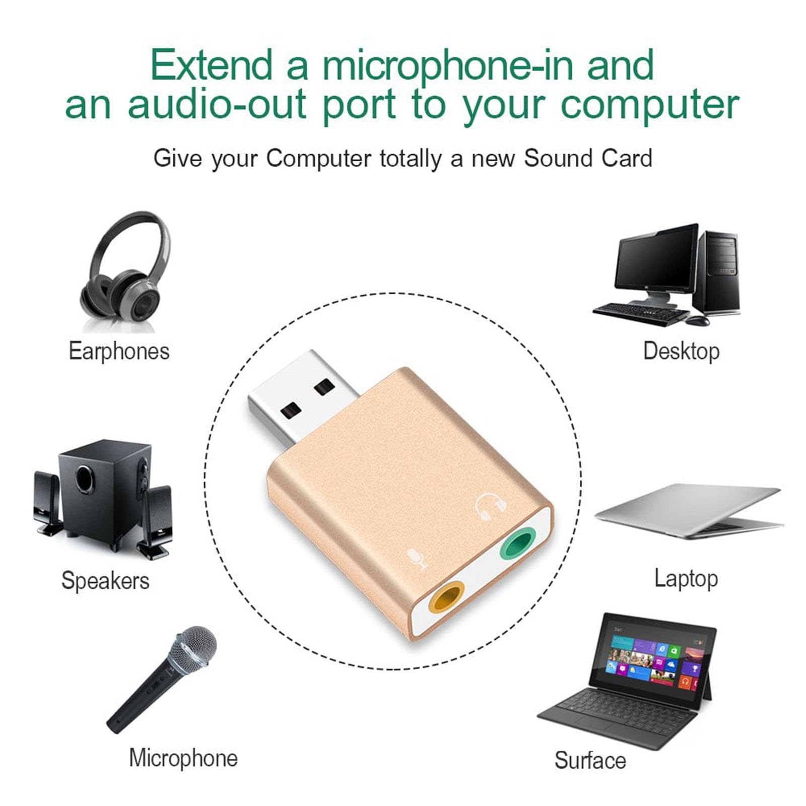 Xmiral USB to 3.5mm Audio Adapter with Microphone Jack - External Sound Card for Windows & Mac PCs, Laptops, Desktops - Plug & Play for Headphones, Speakers, Gaming Headsets - Black (One Size)