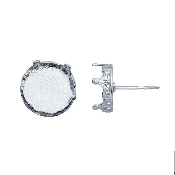 Sterling Silver 10mm Round Gallery Wire Cabochon Post Earrings - Blank Stud Earring Settings for Gemstones - Perfect for DIY Jewelry Making, Gifts & Everyday Wear