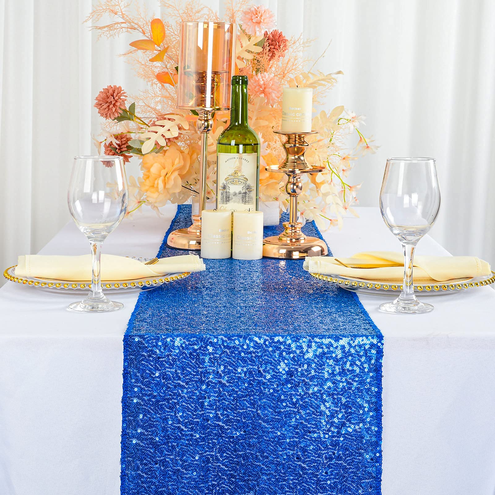 Royal Blue Sequin Table Runner 14x108 Inches - Glitter Party Tablecloth for Weddings, Baby Showers & Events - Elegant Table Decor for Dining, Buffets & Special Occasions