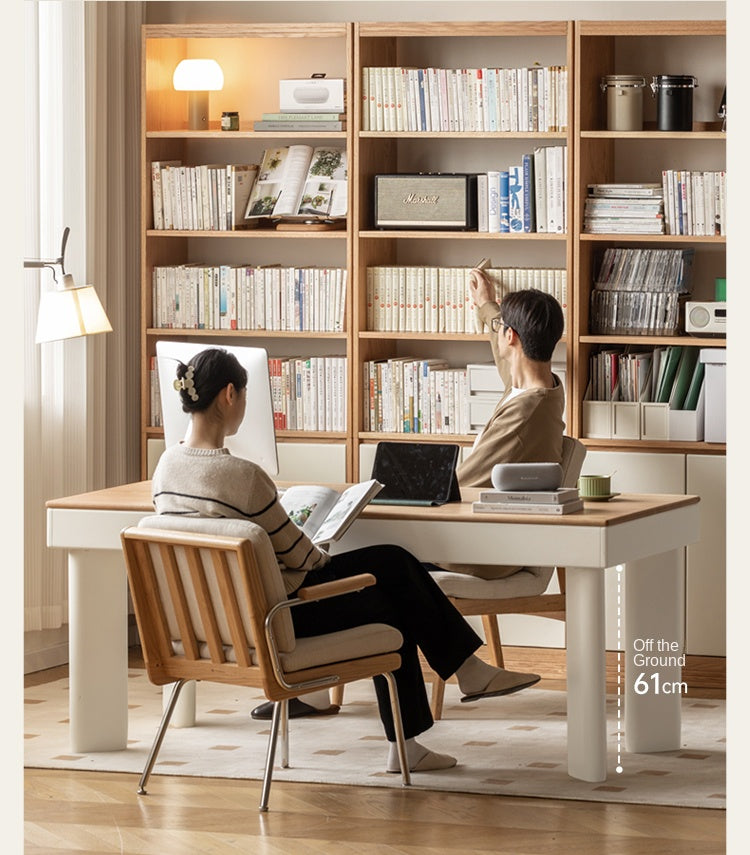 Modern Cream Oak & Poplar Solid Wood Computer Desk with Drawer - Home Office Workstation for Study, Gaming & Remote Work
