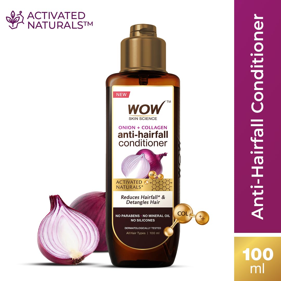 WOW Skin Science Onion Conditioner with Red Onion Seed Oil, Black Seed Oil & Pro-Vitamin B5 - Paraben-Free, Silicone-Free, Color-Free Hair Treatment (100mL) - Promotes Hair Growth & Reduces Hair Fall for Damaged & Dry Hair