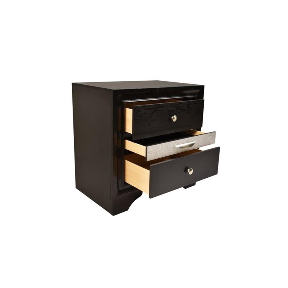 Matrix Traditional Style 2 Drawer Wood Nightstand in Black - Bedside Table for Bedroom, Living Room & Guest Room