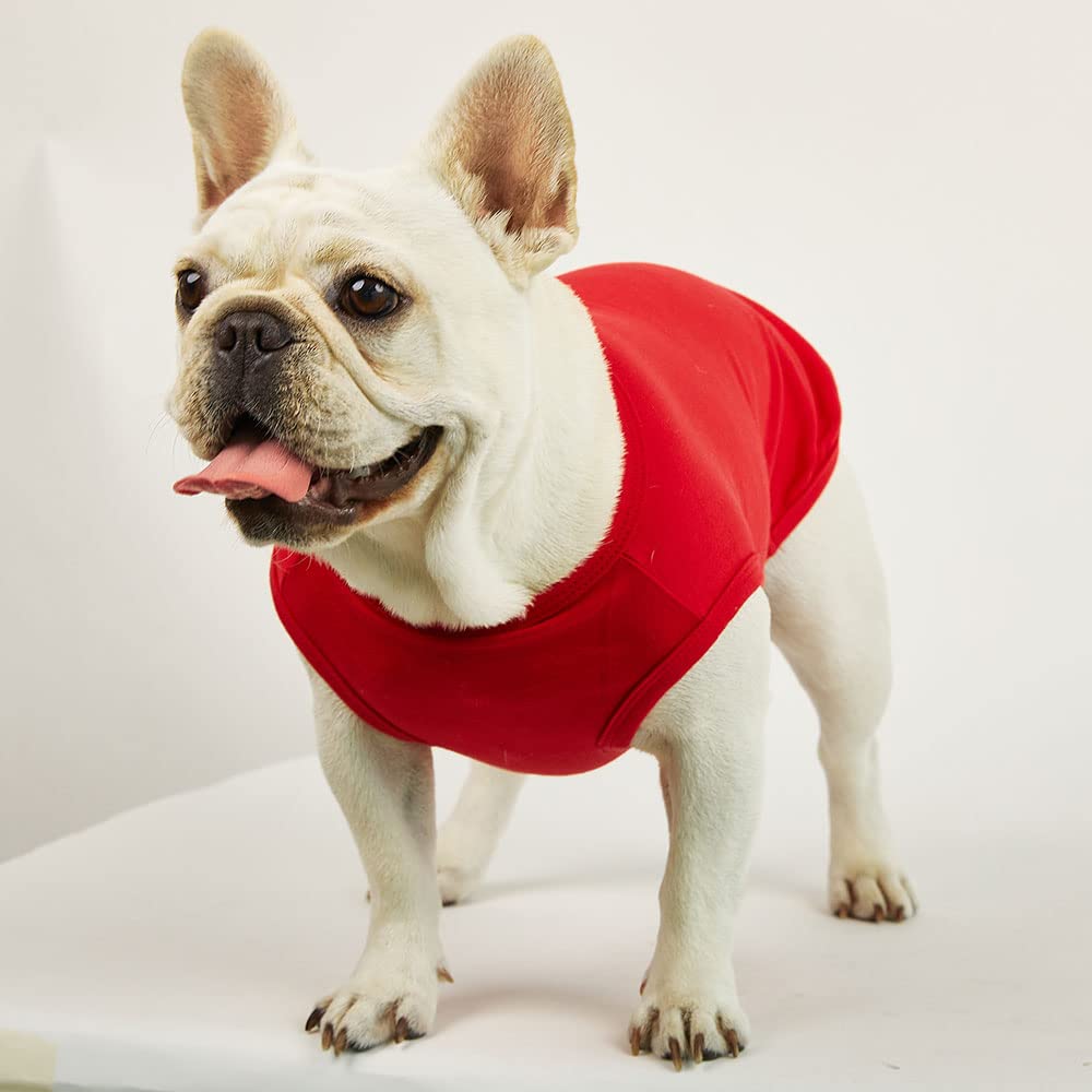 **Breathable Cotton Sleeveless Dog Tank Top - Soft & Comfortable Pet Shirt for Small Dogs (Red) - Perfect for Summer Walks, Outdoor Adventures & Pet Fashion**