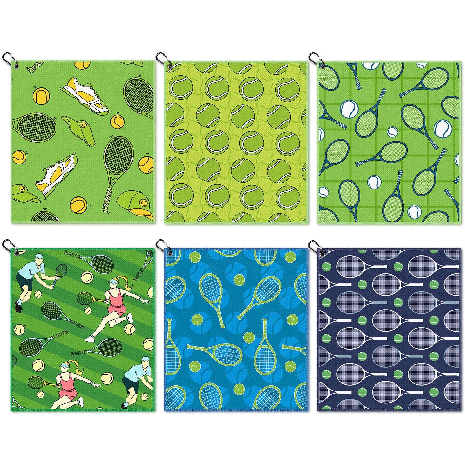 6 Pack Funny Printed Tennis Towels with Clip - 15x17 Inch Soft Microfiber Sweat Towels for Women & Men - Perfect for Tennis Matches, Gym Workouts and Sports Gifts