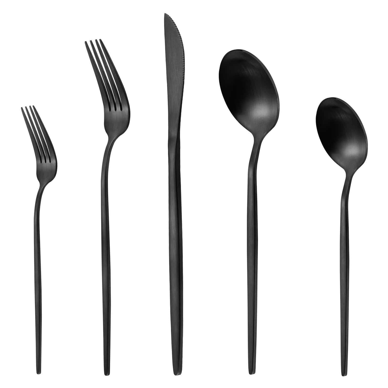 LAZAHOME 40-Piece Matte Black Stainless Steel Flatware Set for 8 - Satin Polished Cutlery Set with Spoons & Forks - Dishwasher Safe Kitchen Utensils for Dinner Parties, Restaurants & Home Dining