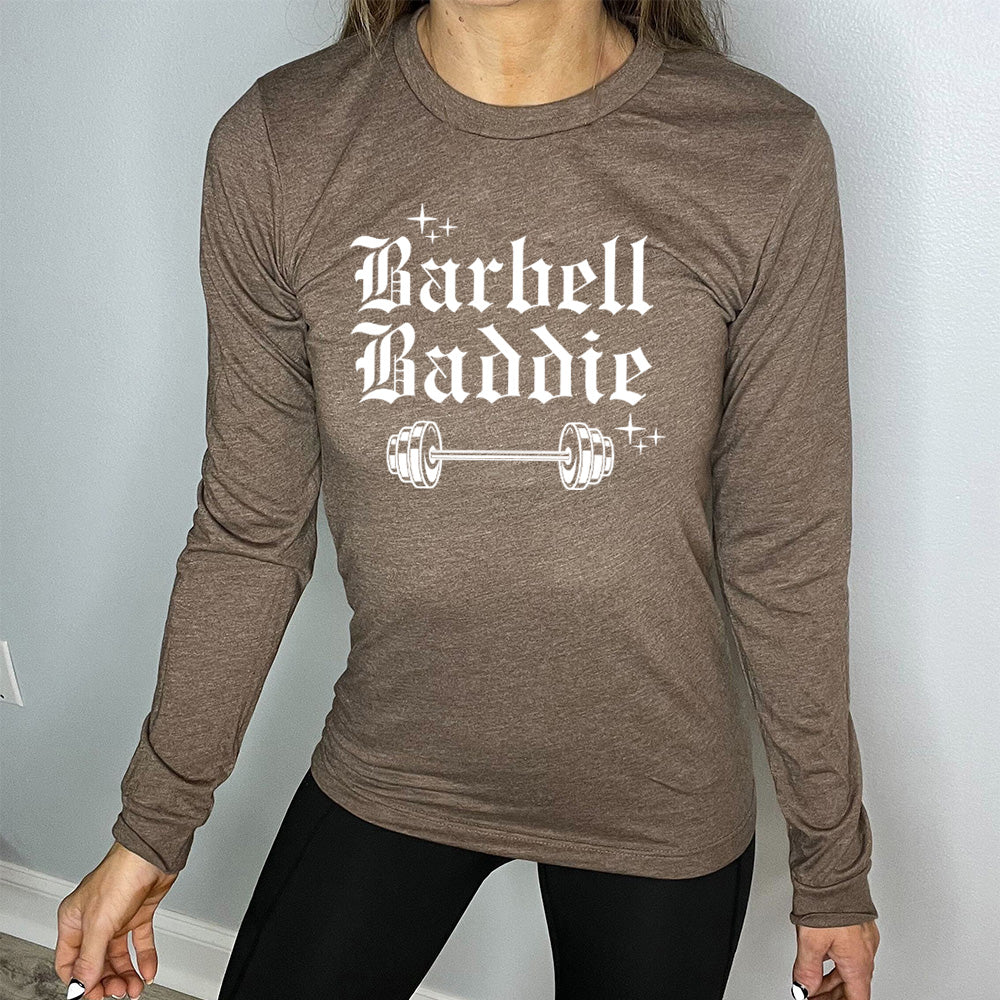 Barbell Baddie Women's Long Sleeve Workout T-Shirt - Gym, Fitness & Training Apparel for Active Lifestyles