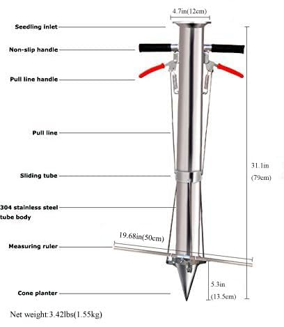 Stainless Steel Seedling Transplanting Tool with Long Handle & Pedal - Manual Bulb Planter for Vegetables, Young Plants - Ideal for Garden, Greenhouse & Home Planting Projects