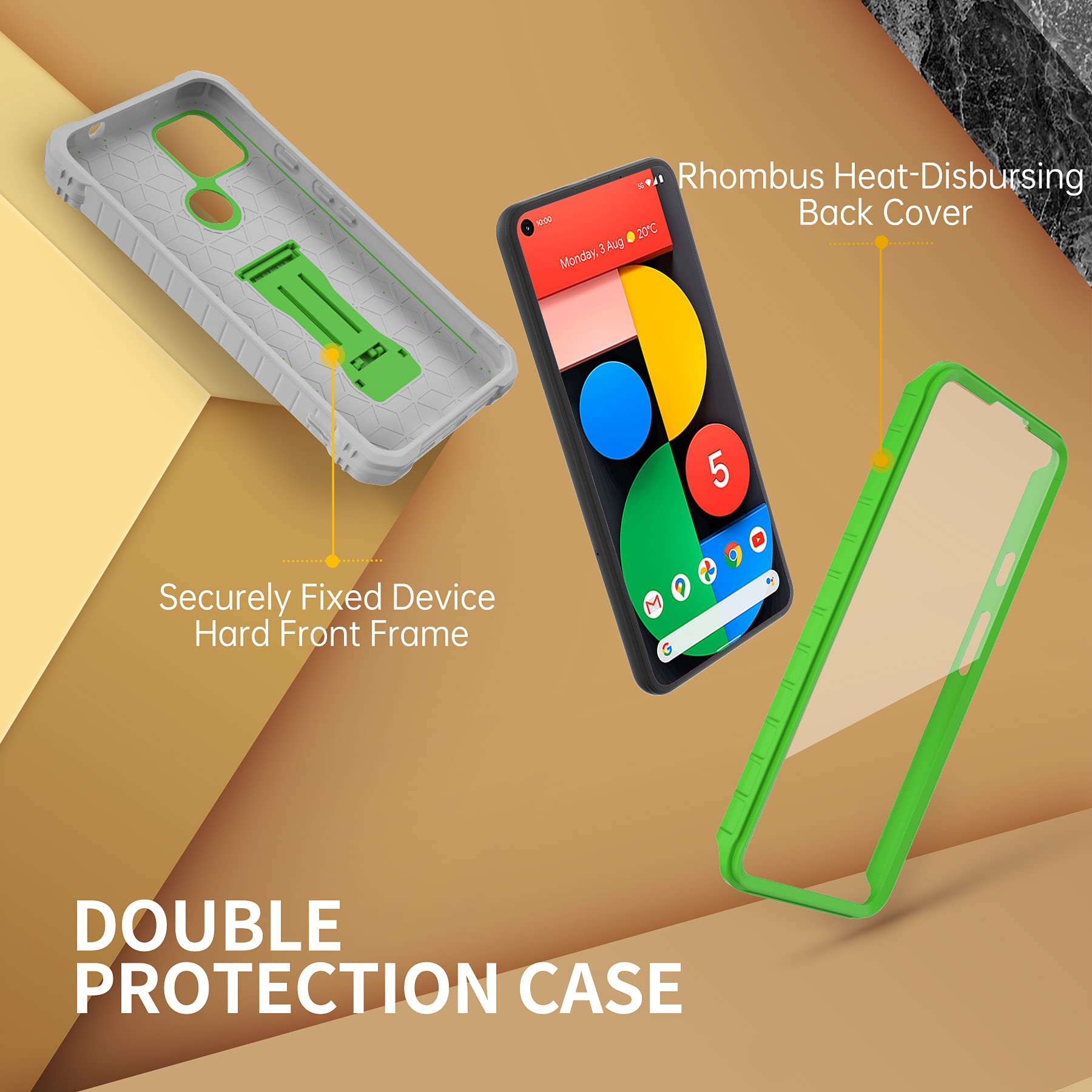 Shockproof Google Pixel 5A Case with Kickstand & Screen Protector - for Outdoor Protection