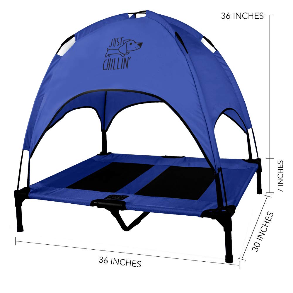 Floppy Dawg Just Chillin' Elevated Dog Bed - Portable Raised Cooling Cot with Removable Canopy Shade for Indoor & Outdoor Use - Breathable Mesh Fabric for Comfort - Perfect for Backyard, Patio, Camping & Travel with Your Pet