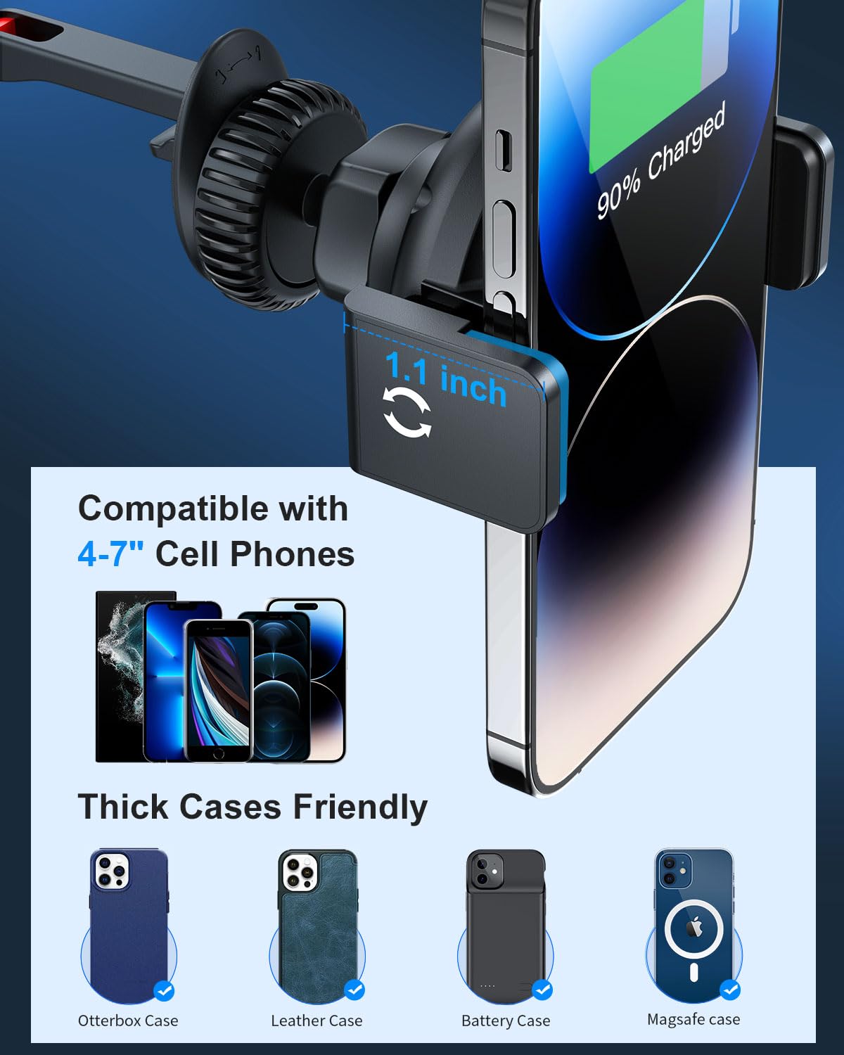 MEIDI 15W Magsafe Car Mount Charger - Fast Wireless Charging Car Phone Holder for iPhone 15/14/13/12 Pro Max Plus with MagSafe Case - Vent Mount Magnetic Phone Stand for Safe Driving & Hands-Free Navigation