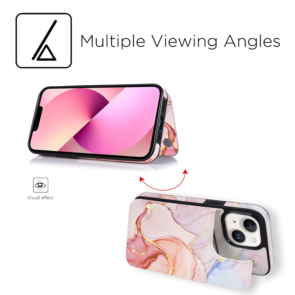uCOLOR Flip Leather Wallet Case with Card Holder & Kickstand - Compatible with iPhone 13/14 6.1 Inch - Women's Stylish Phone Cover (Pink Purple Marble) - Perfect for Daily Use, Travel & Hands-Free Viewing