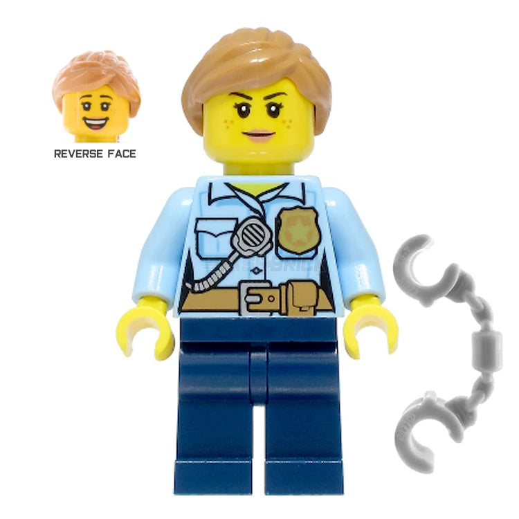 LEGO Minifigure Female Police Officer with Badge, Radio & Ponytail Hair - Perfect for City Themed Playsets, Collectors and LEGO Displays