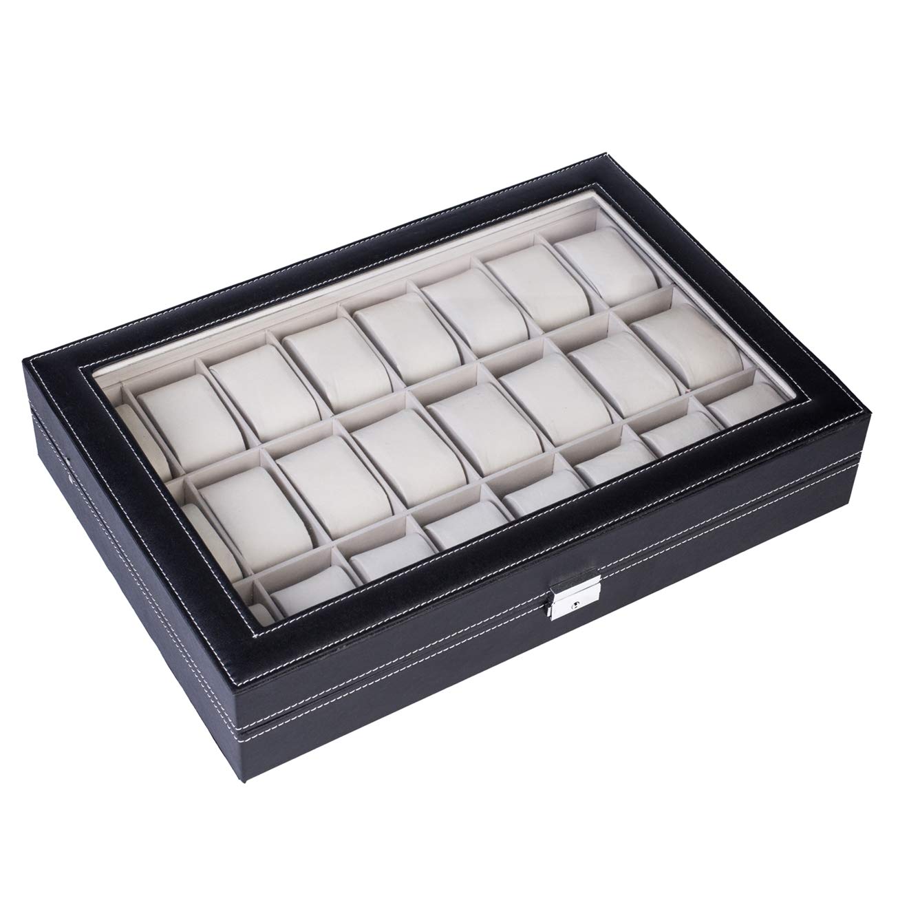 Premium Leather Watch Box - 24 Compartments, Top Opening, Black | Perfect Watch Organizer & Birthday Gift for Watch Collectors