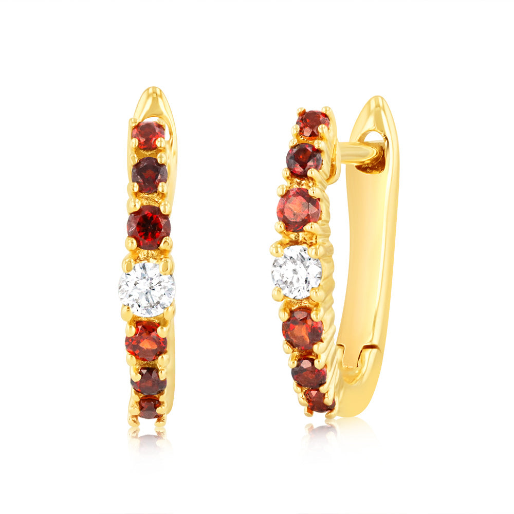 0.17 Carat Red Garnet and Diamond Hoop Earrings in 9ct Yellow Gold - Elegant Dangle Earrings for Women, Perfect for Weddings, Parties & Special Occasions