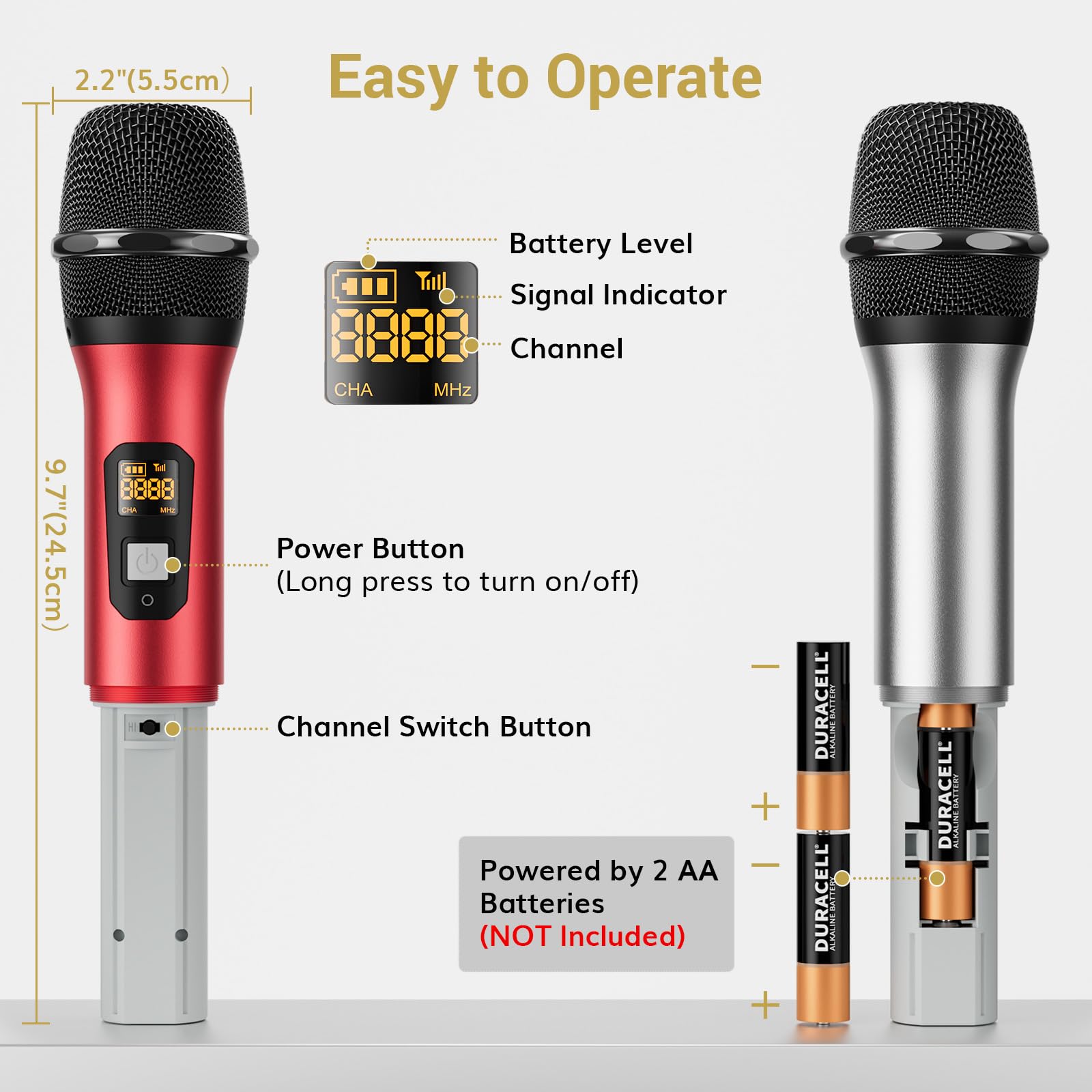 TONOR 4x10 Channel Wireless Microphone System with Dynamic Handheld Mics, 4 Antennas, 295FT Range, Adjustable Frequencies & Auto Connect - Ideal for Karaoke, Church Events, Live Performances & Home Parties (Silver & Red)