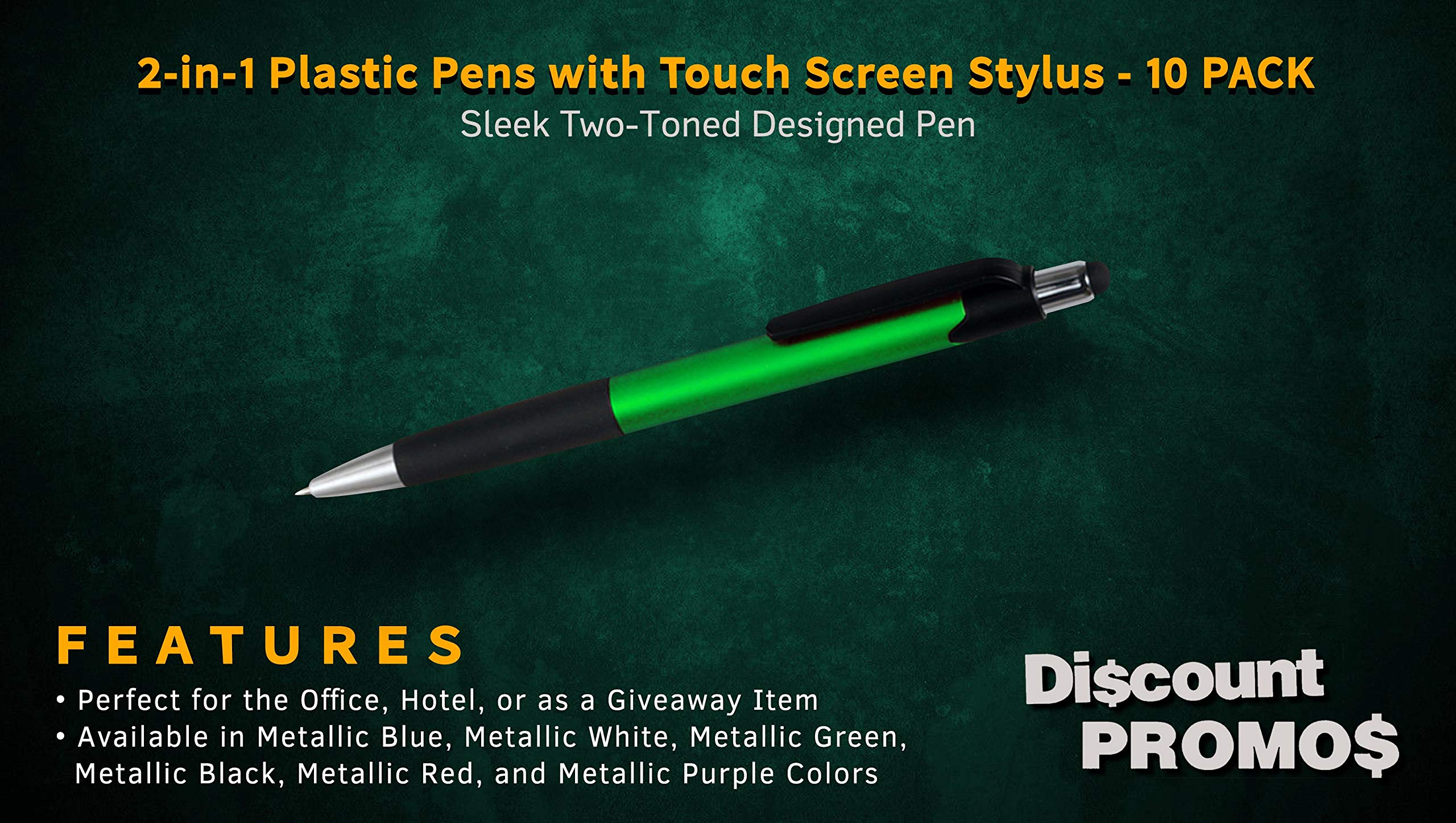 10 Pack Touch Screen Stylus Pens - Metallic Green Plastic Stylus Pens for iPad, Tablet, Drawing & Note Taking