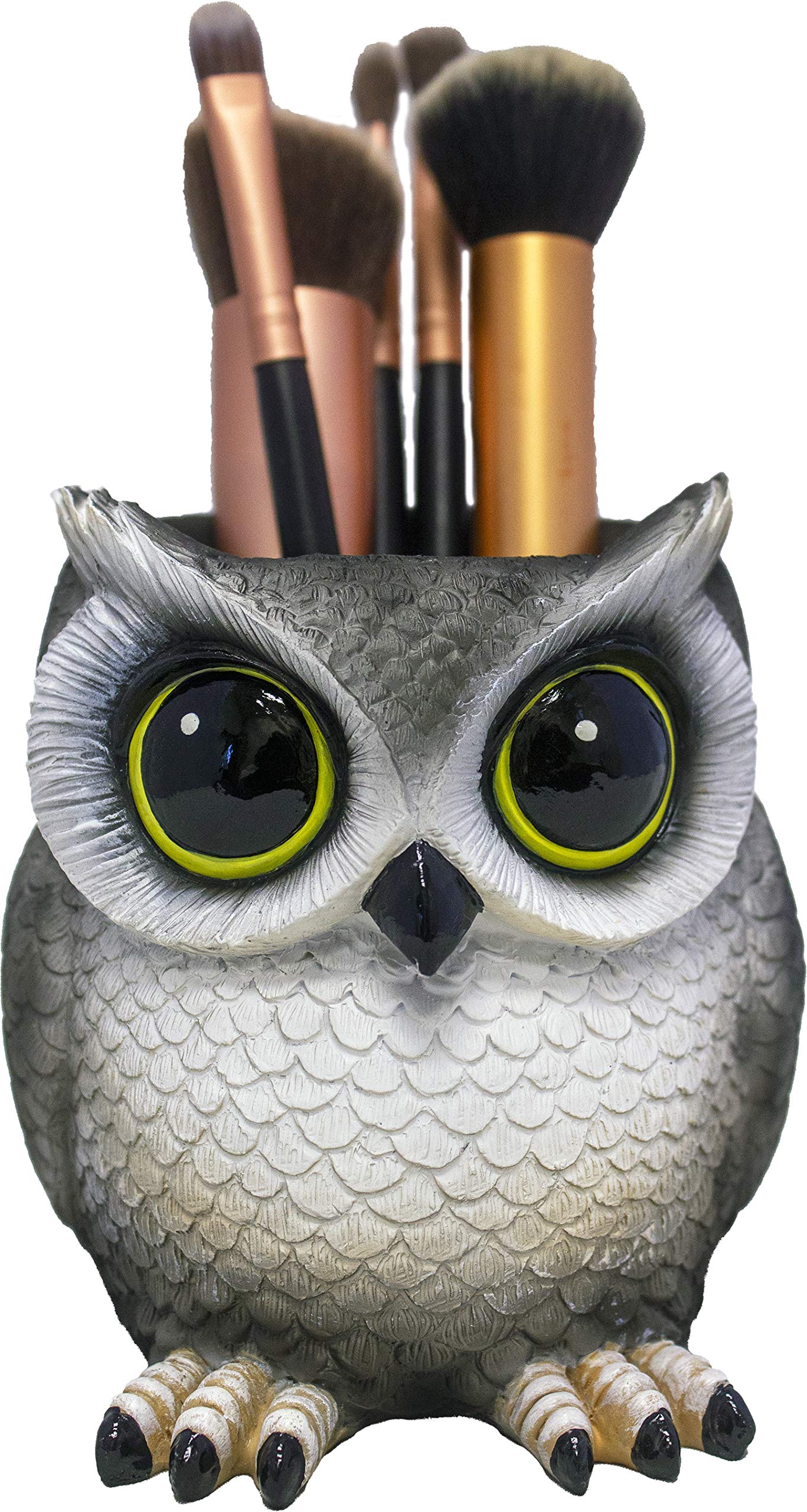 DWK Grey Owl Makeup Brush Holder Organizer | Handmade Vanity Organizer with Farmhouse Style | Cute Owl Decor for Bathroom & Bedroom | Perfect Gift for Makeup Lovers & Home Decor - 4