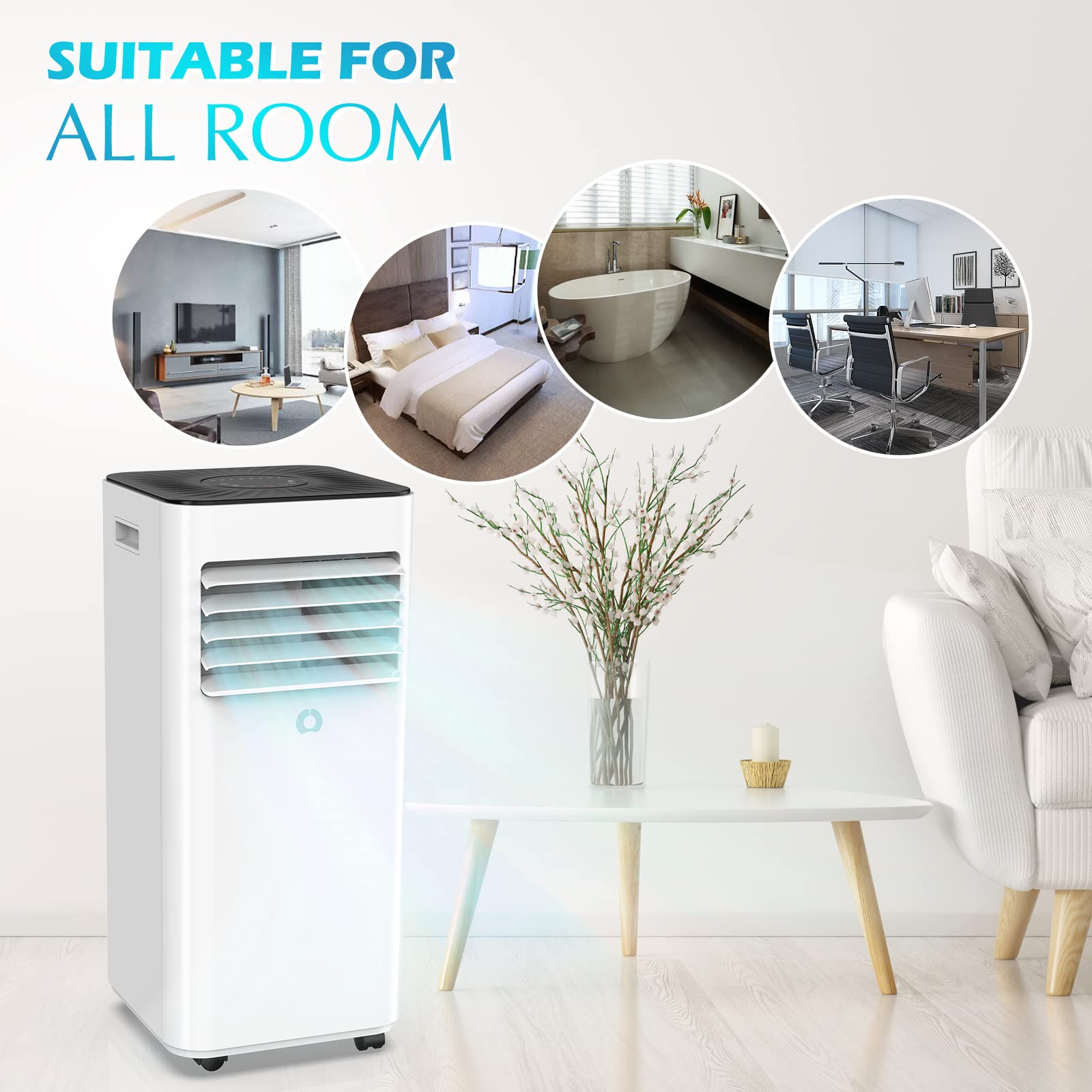 10,000 BTU Portable Air Conditioner for Rooms up to 450 Sq.Ft - 3-in-1 Cooling AC Unit with Dehumidifier & Fan - Remote Control Included - Perfect for Bedrooms, Apartments & Small Offices