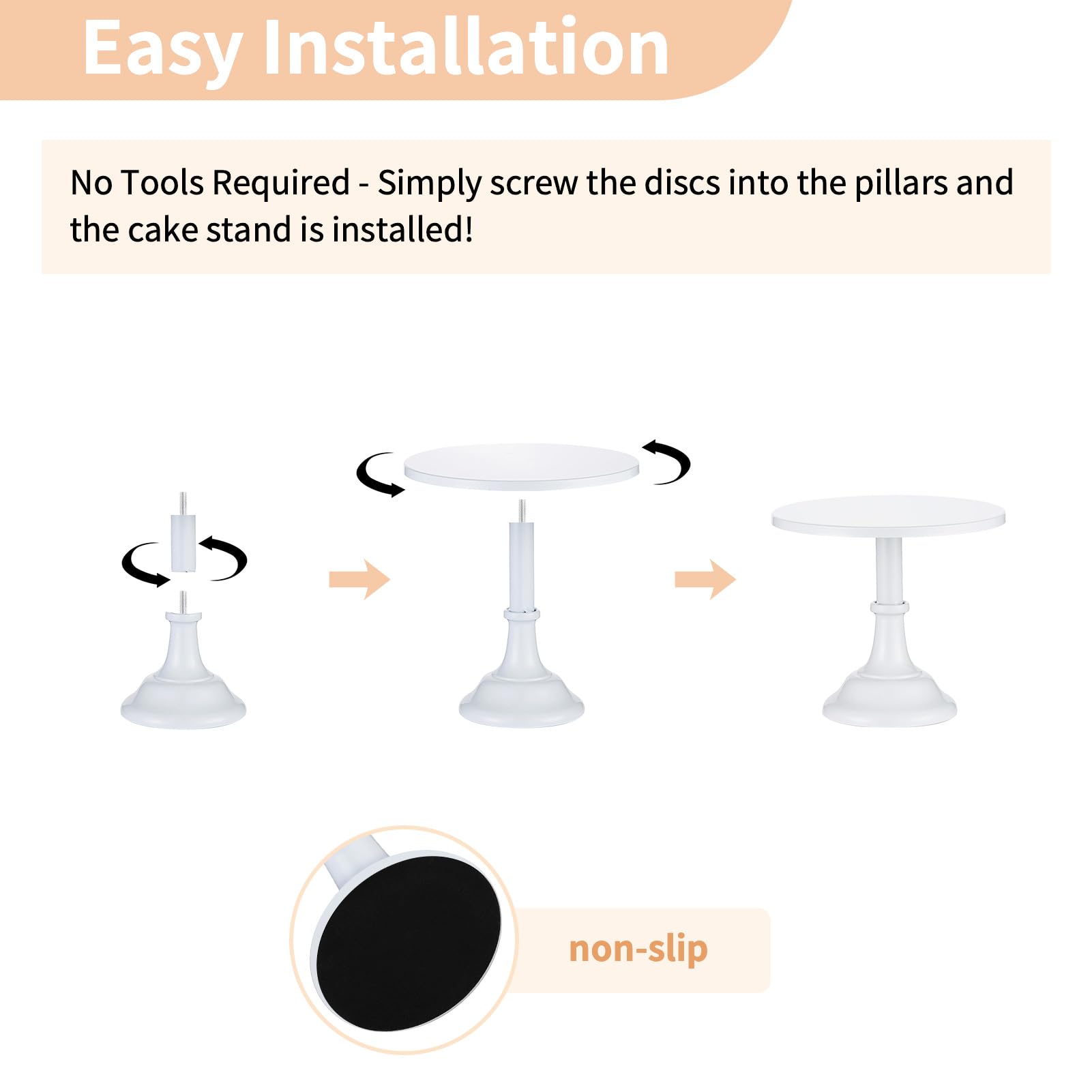 NUPTIO 9.84 Inch White Metal Cake Stand - Tiered Dessert Display for Weddings, Birthdays & Bridal Showers | Elegant Cupcake Holder & Food Riser for Party Treats, Afternoon Tea & Special Events (25cm Pedestal Plates)