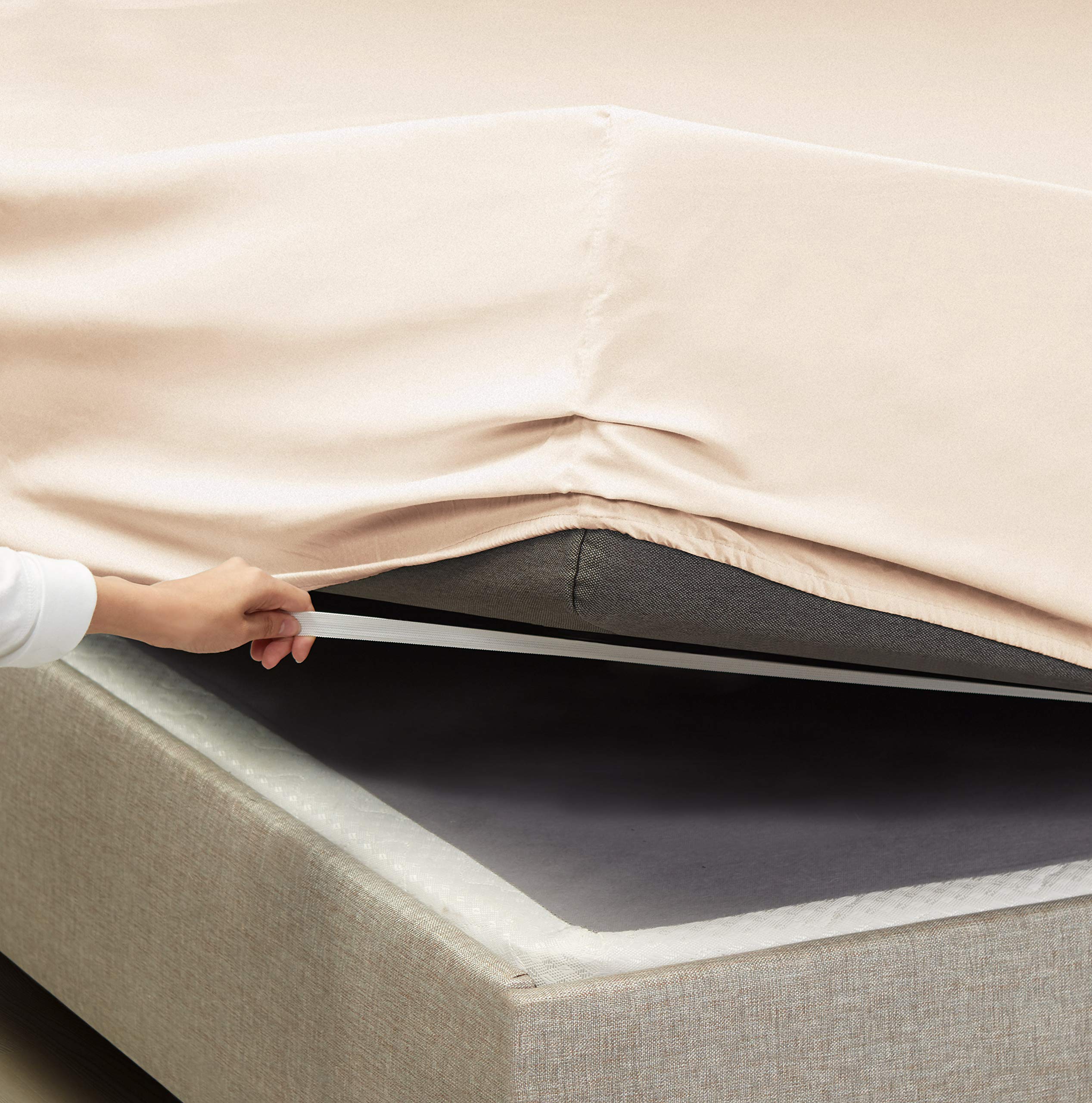 Empyrean California King Sheet Set - 4 PC Ultra Soft Double Brushed Microfiber Bed Sheets in Taupe Sand | Hotel Luxury Deep Pocket Fitted Sheet with 4 Corner Elastic Straps | Perfect for Master Bedroom, Guest Room & Vacation Homes