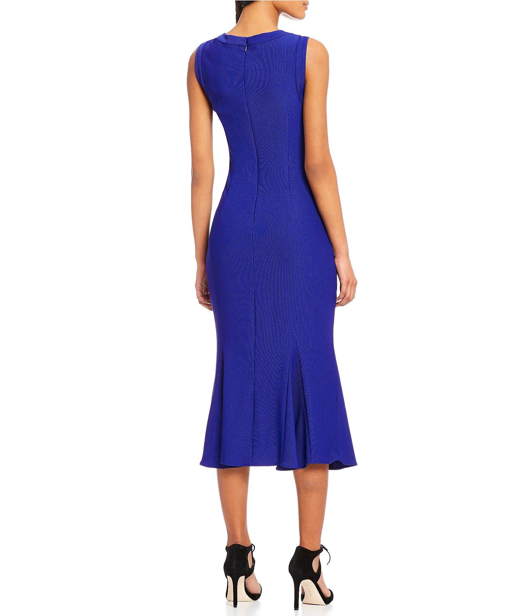 Adrianna Papell Daphne Ribbed Godet Dress in Gulf Blue - Elegant Evening Gown for Weddings, Parties & Special Occasions