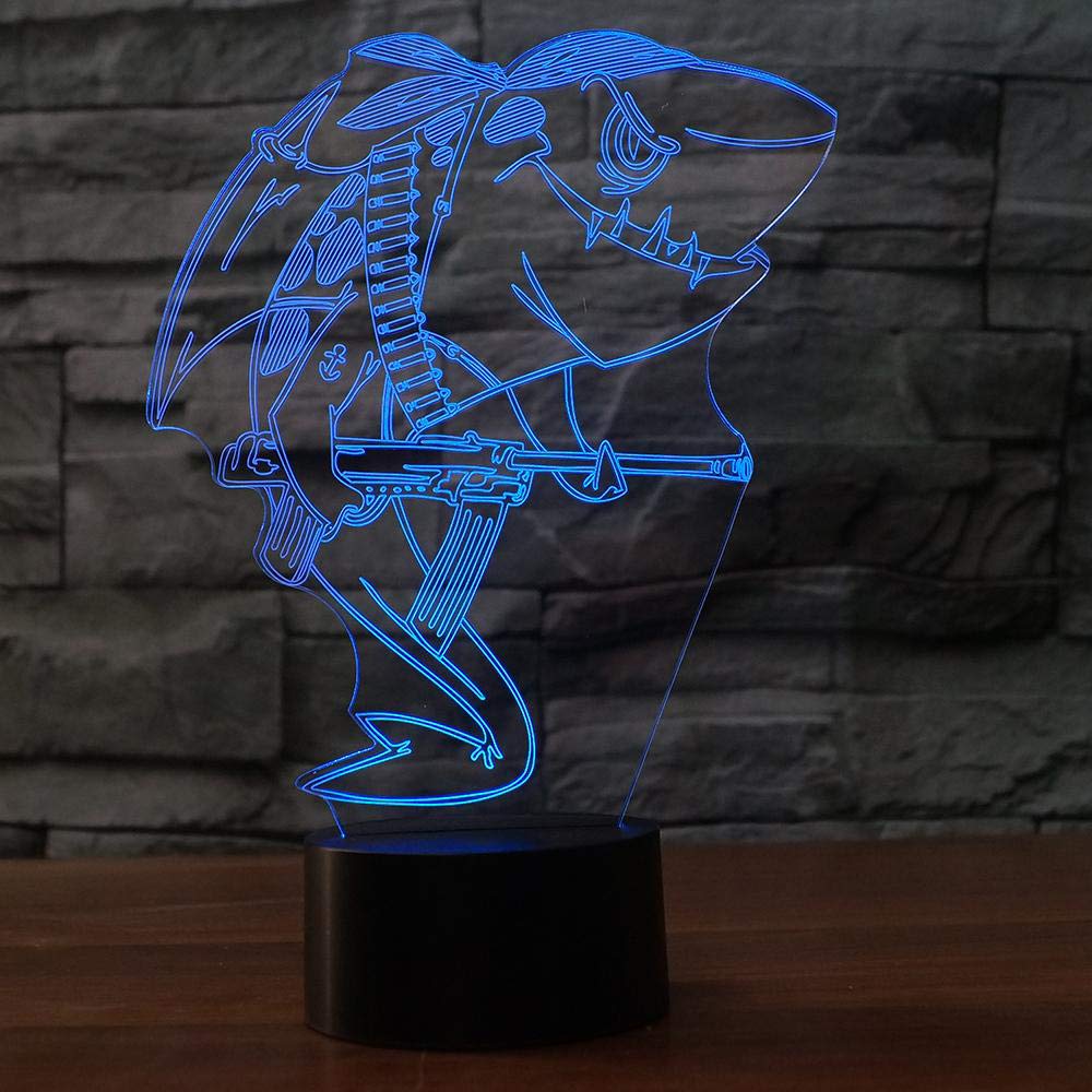3D Shark Night Light LED Touch Table Lamp - 7 Color Changing Optical Illusion Desk Decor for Kids Room, Birthday Gift, Christmas Home Decor (Perfect for Bedroom, Nursery, and Party Decorations)