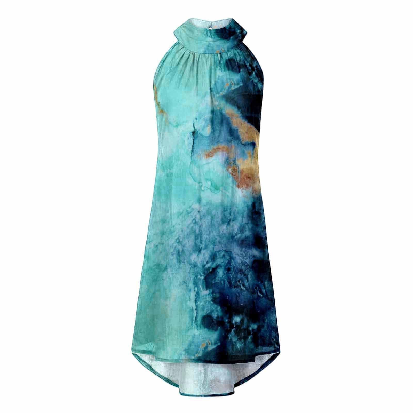 HEiBBDG Women's V-Neck Midi Sundress - Flowy Halter Summer Dress Plus Size Casual Outfit for Beach, Vacation & Date Night