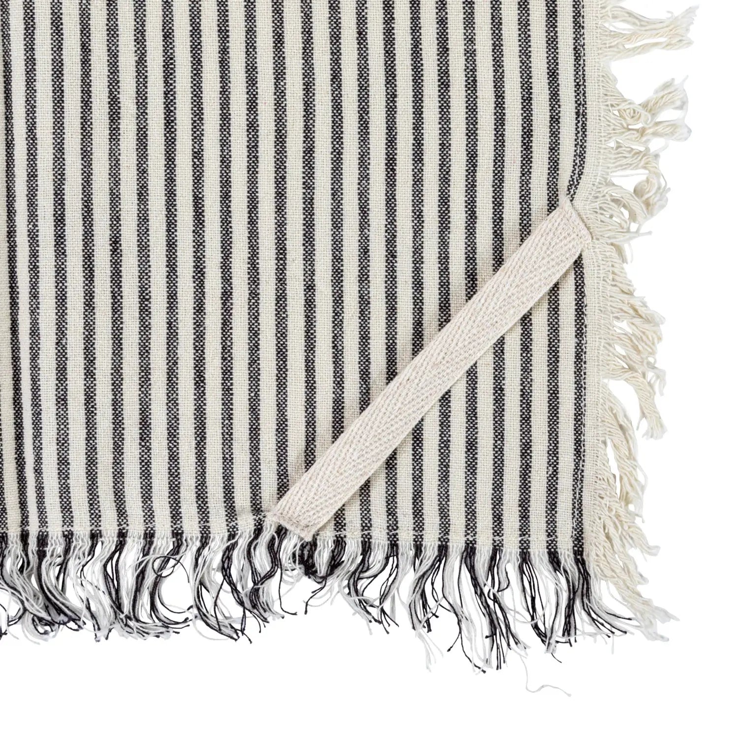 Farmhouse Striped Dish Towels with Fringe - Set of 2 Cotton Kitchen Towels for Drying Dishes, Hand Towels for Farmhouse Decor, Rustic Kitchen Accessories
