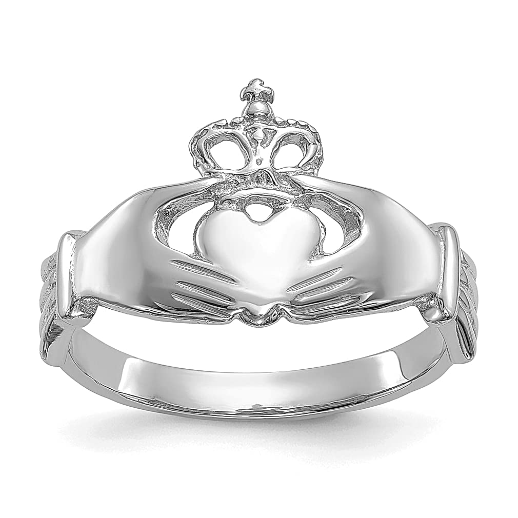 14K White Gold Irish Claddagh Celtic Knot Band Ring - Size 7.00 - Elegant Fine Jewelry for Women - Perfect Gift for Her - Ideal for Weddings, Anniversaries & Irish Heritage Celebrations