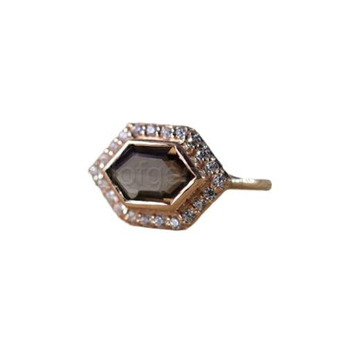 Smoky Quartz Ring for Women - 925 Sterling Silver & Rose Gold Stackable Ring with CZ Stones | Natural Gemstone Jewelry for Wedding, Birthday & Promise Gifts | Perfect for Stacking, Everyday Wear & Special Occasions