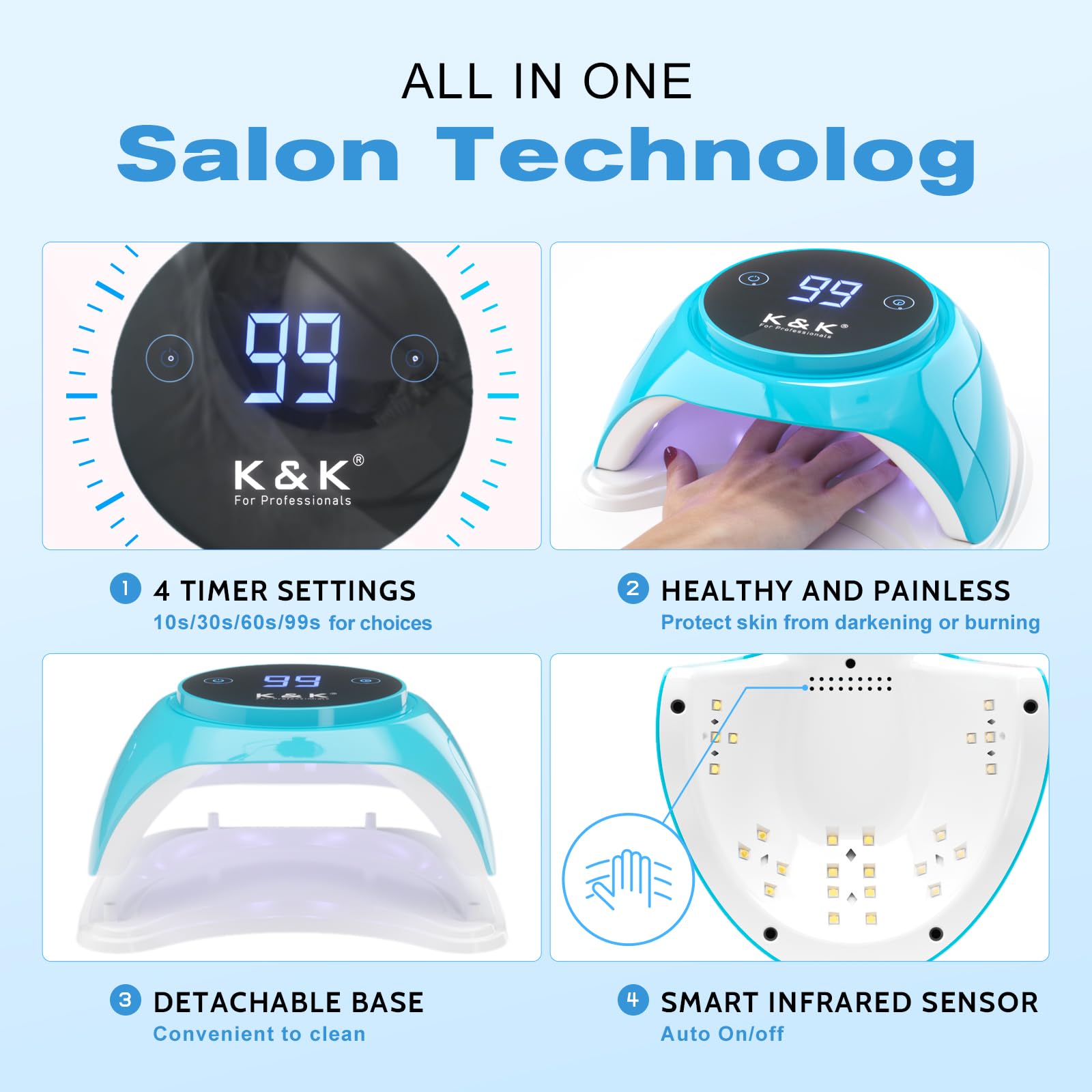 Professional K&K UV LED Nail Lamp with 24 Beads & 4 Timer Settings - Fast Drying UV Light for Gel Polish - Perfect for Home Salon & Nail Art DIY Manicures