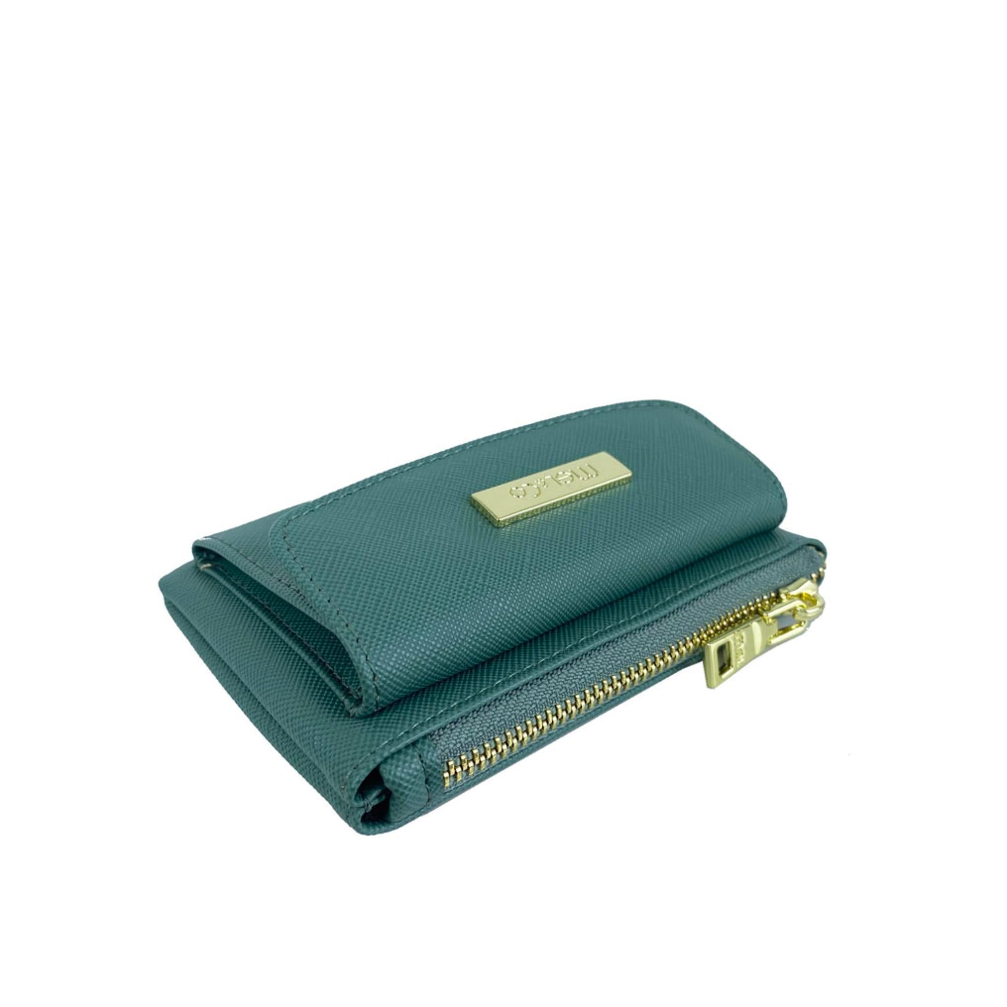 Mel&Co Saffiano Leatherette Front Flap Pocket Pouch with Keyring - Waterproof Travel Wallet for Women, RFID Blocking Card Holder - Perfect for Everyday Use, Travel & Business (Sea Green)