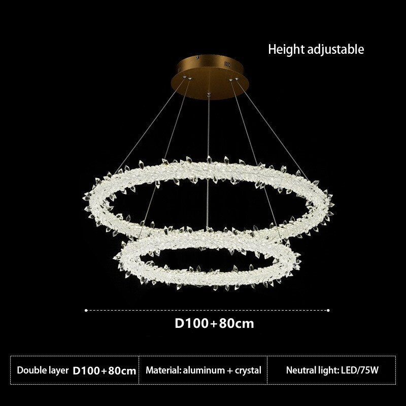 Crystal Ring Chandelier - Elegant Modern Ceiling Light Fixture for Dining Room, Living Room & Bedroom | Perfect for Home Decor & Wedding Venues