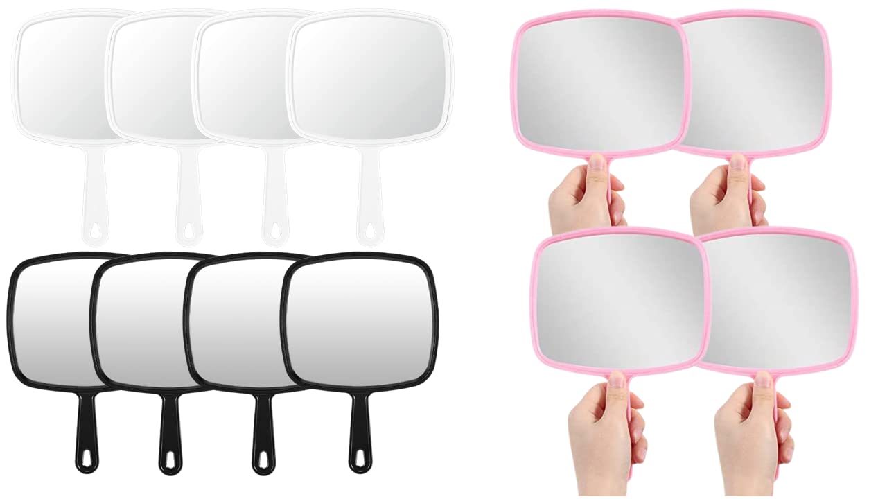 Professional Salon Hair Stylist Large Handheld Mirror with Handle - Wide Angle Barber & Hairdressing Mirror - Square Makeup Mirror Set of 12 - Perfect for Salons, Home Styling & Travel Beauty Kits